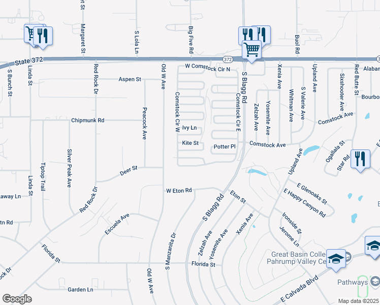 map of restaurants, bars, coffee shops, grocery stores, and more near 271 Liberty Street in Pahrump