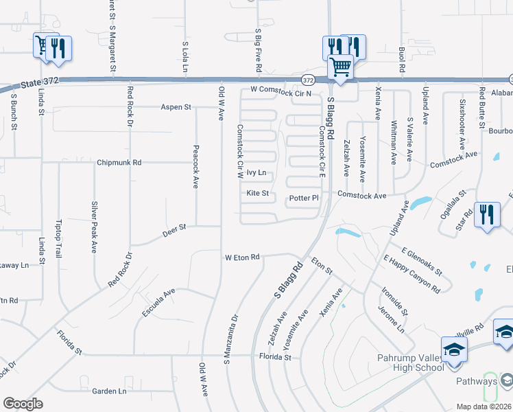 map of restaurants, bars, coffee shops, grocery stores, and more near 271 Liberty Street in Pahrump