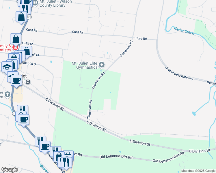 map of restaurants, bars, coffee shops, grocery stores, and more near 435 Clemmons Road in Mount Juliet