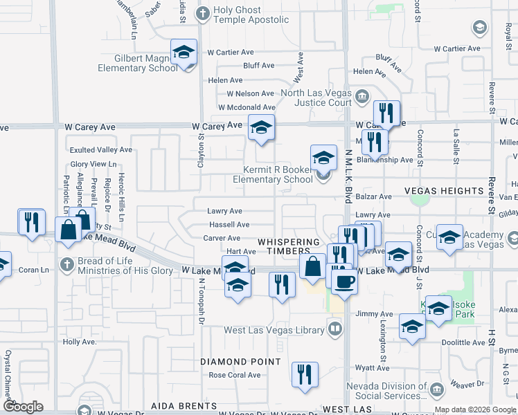 map of restaurants, bars, coffee shops, grocery stores, and more near 2202 Glastonbury Thorn Street in North Las Vegas