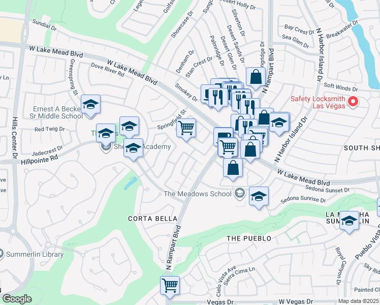 map of restaurants, bars, coffee shops, grocery stores, and more near 8800 Crescent Ridge Lane in Las Vegas
