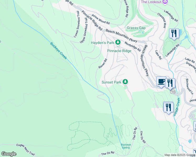 map of restaurants, bars, coffee shops, grocery stores, and more near 139 Raven Road in Beech Mountain