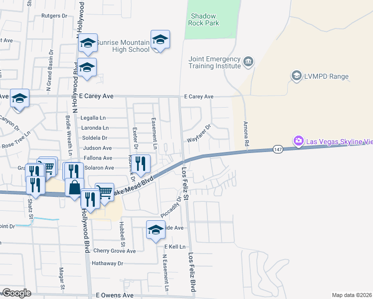 map of restaurants, bars, coffee shops, grocery stores, and more near 2233 Placer Creek Court in Las Vegas