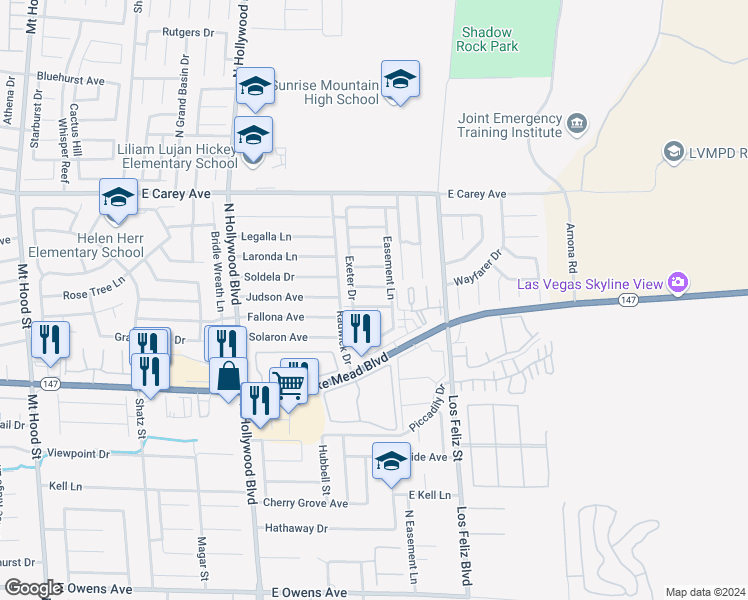 map of restaurants, bars, coffee shops, grocery stores, and more near 6960 Kilgore Drive in Las Vegas