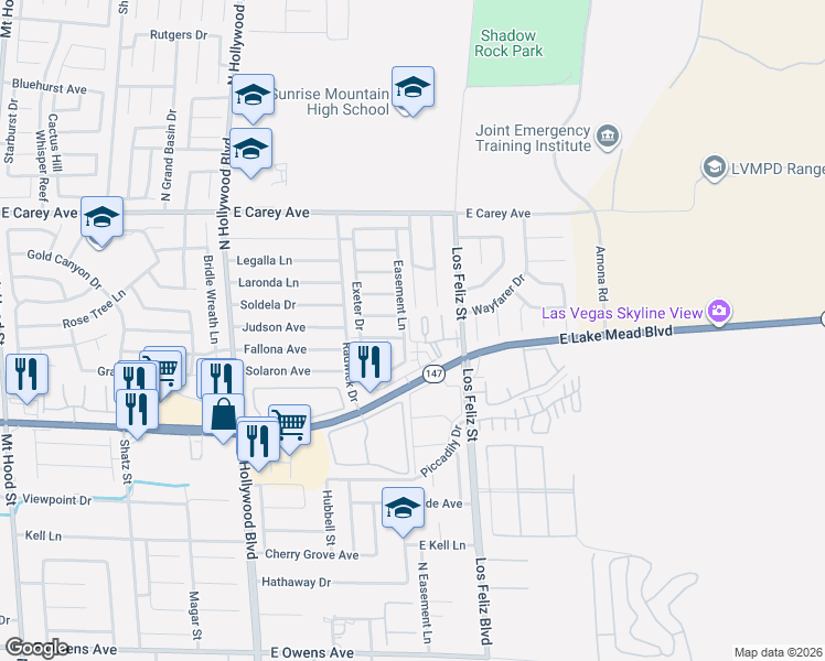 map of restaurants, bars, coffee shops, grocery stores, and more near 2241 Sierra Sunrise Street in Las Vegas