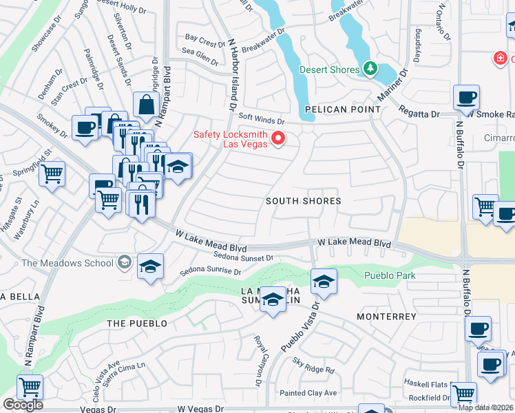 map of restaurants, bars, coffee shops, grocery stores, and more near 8216 Hollow Wharf Drive in Las Vegas
