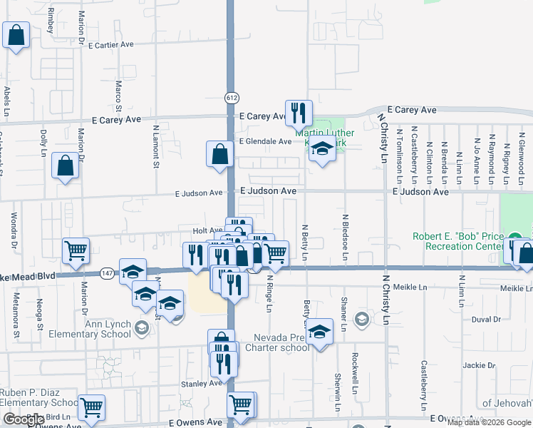 map of restaurants, bars, coffee shops, grocery stores, and more near in Las Vegas