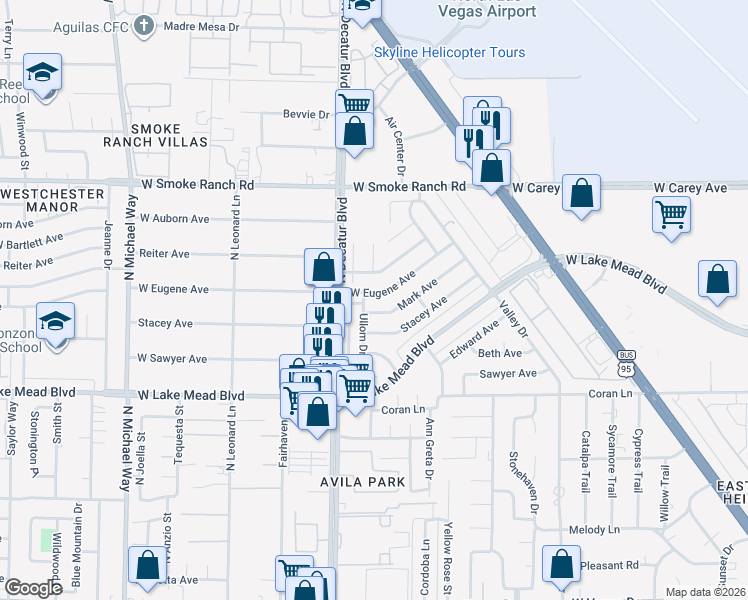 map of restaurants, bars, coffee shops, grocery stores, and more near 4609 West Eugene Avenue in Las Vegas