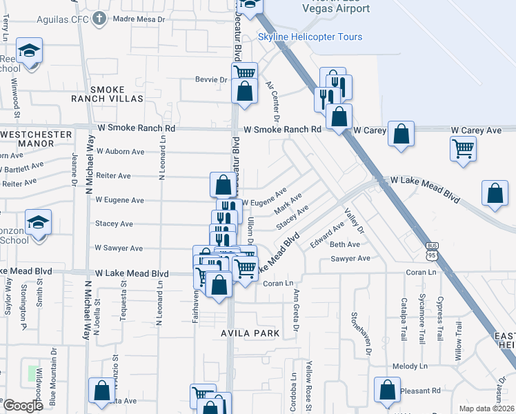 map of restaurants, bars, coffee shops, grocery stores, and more near 4609 West Eugene Avenue in Las Vegas