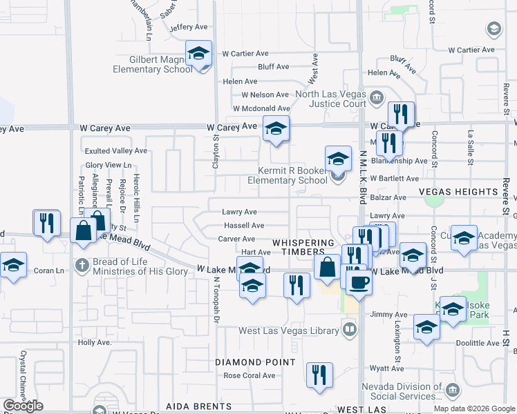 map of restaurants, bars, coffee shops, grocery stores, and more near 1932 Lawry Avenue in North Las Vegas