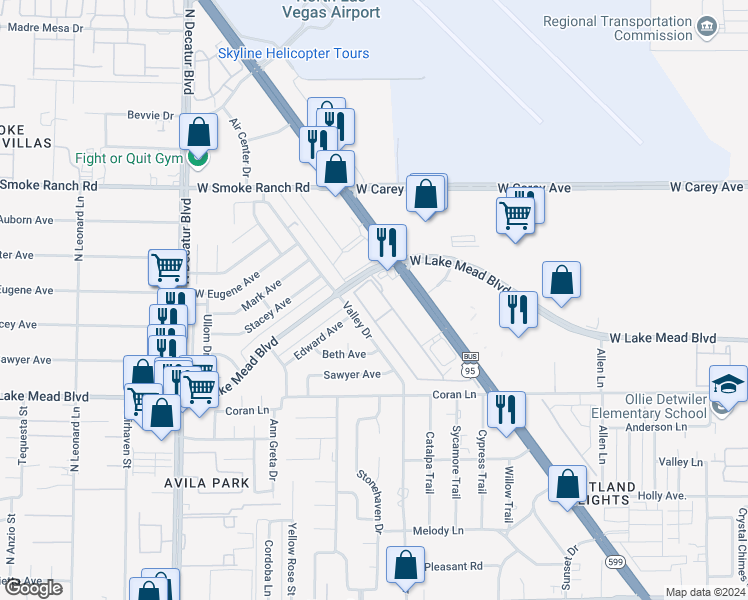 map of restaurants, bars, coffee shops, grocery stores, and more near 2171 Hussium Hills Street in Las Vegas