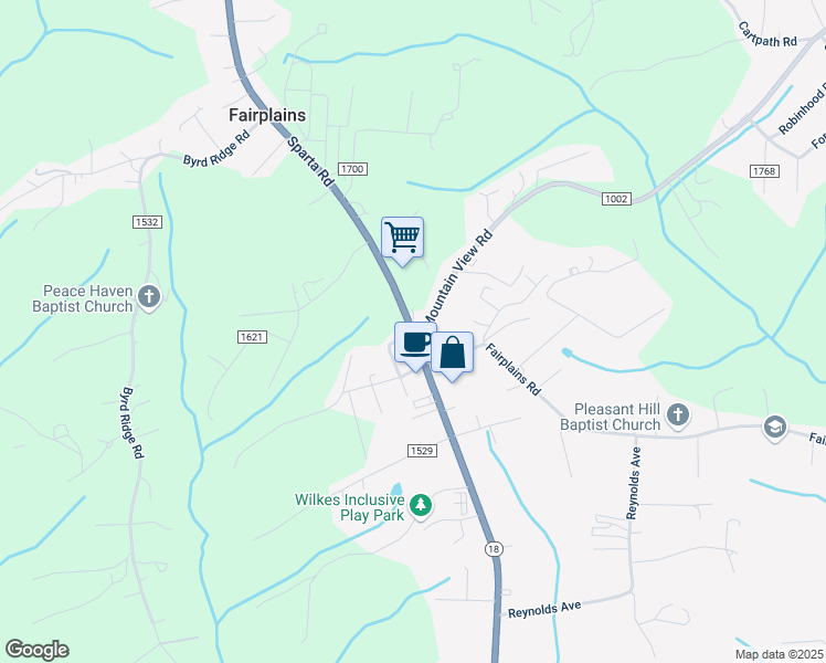 map of restaurants, bars, coffee shops, grocery stores, and more near 262 Sparta Road in North Wilkesboro