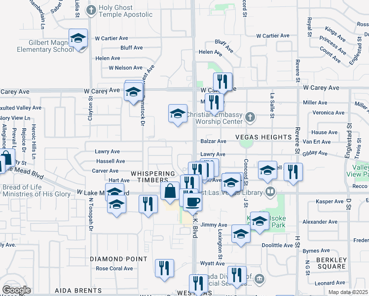 map of restaurants, bars, coffee shops, grocery stores, and more near 2222 North Martin Luther King Boulevard in Las Vegas