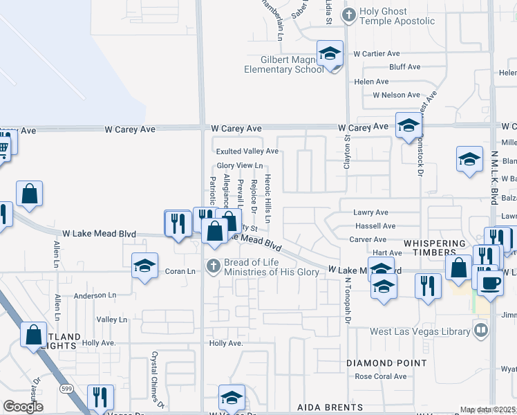 map of restaurants, bars, coffee shops, grocery stores, and more near 2203 Rejoice Drive in North Las Vegas