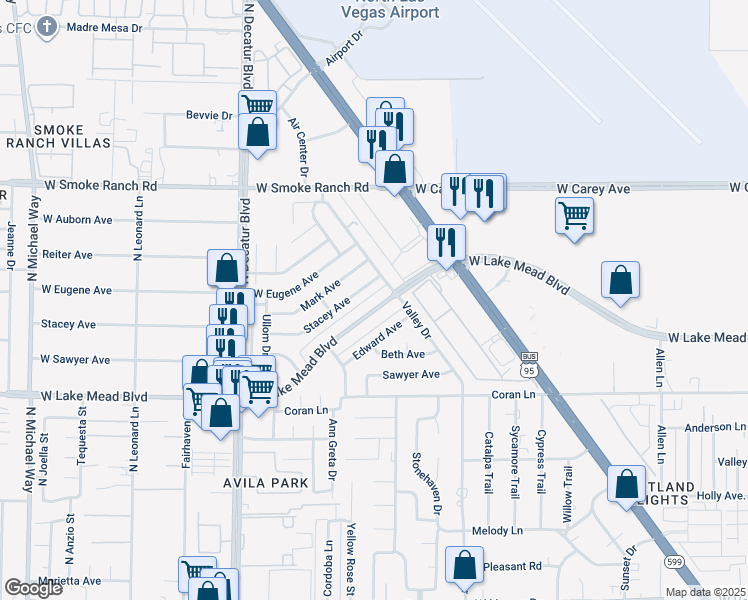 map of restaurants, bars, coffee shops, grocery stores, and more near 4321 Stacey Avenue in Las Vegas