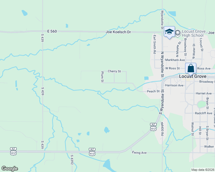 map of restaurants, bars, coffee shops, grocery stores, and more near 210 Plum Street in Locust Grove