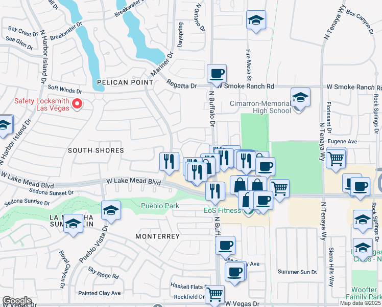 map of restaurants, bars, coffee shops, grocery stores, and more near 2111 Sealion Drive in Las Vegas
