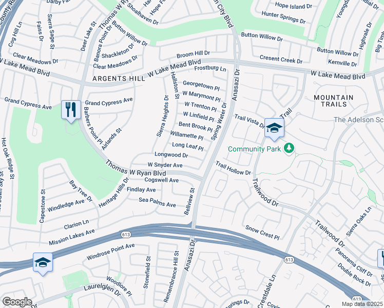 map of restaurants, bars, coffee shops, grocery stores, and more near 10316 Longwood Drive in Las Vegas