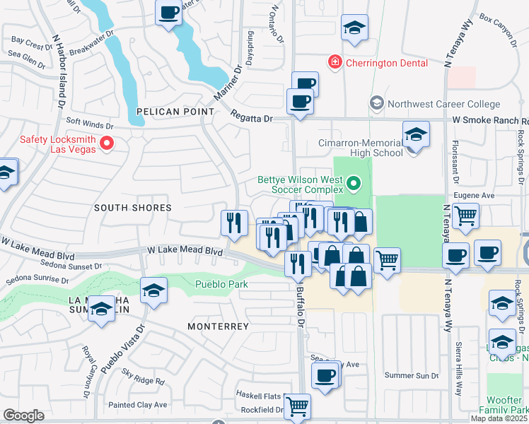 map of restaurants, bars, coffee shops, grocery stores, and more near in Las Vegas