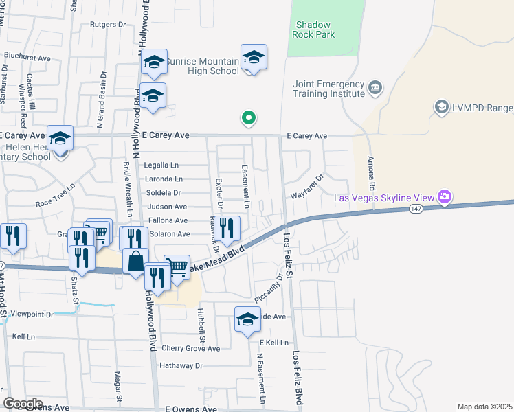 map of restaurants, bars, coffee shops, grocery stores, and more near 7030 Burcot Avenue in Las Vegas
