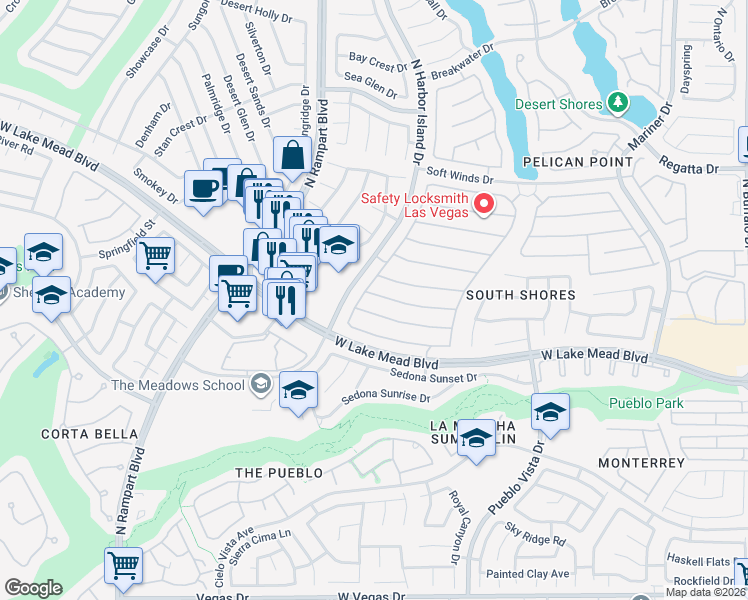 map of restaurants, bars, coffee shops, grocery stores, and more near 8341 Cretan Blue Lane in Las Vegas