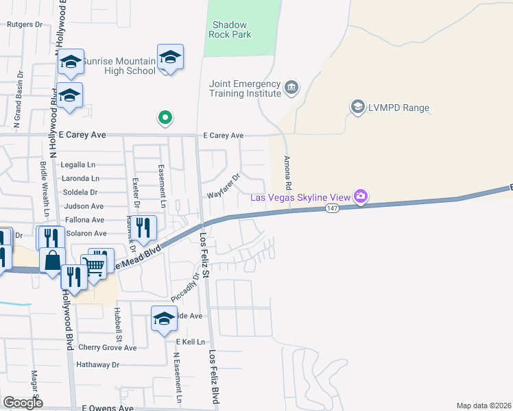 map of restaurants, bars, coffee shops, grocery stores, and more near 2243 Welsey Manor Drive in Las Vegas