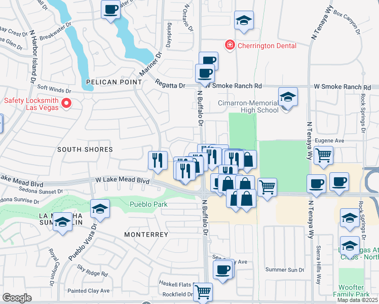 map of restaurants, bars, coffee shops, grocery stores, and more near 2120 Sealion Drive in Las Vegas