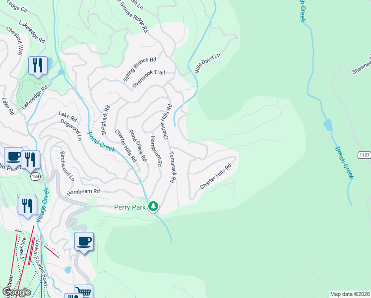 map of restaurants, bars, coffee shops, grocery stores, and more near 137 Staghorn Hollow in Beech Mountain