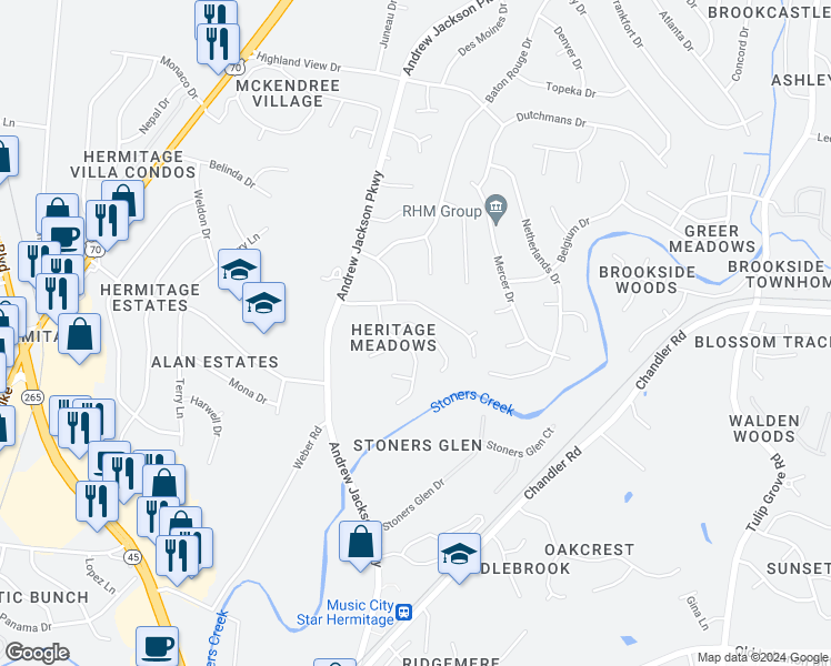 map of restaurants, bars, coffee shops, grocery stores, and more near 1420 Stoner Ridge in Nashville