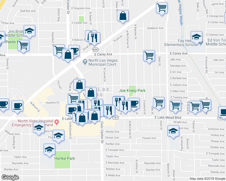 map of restaurants, bars, coffee shops, grocery stores, and more near 2156 N Webster St in North Las Vegas
