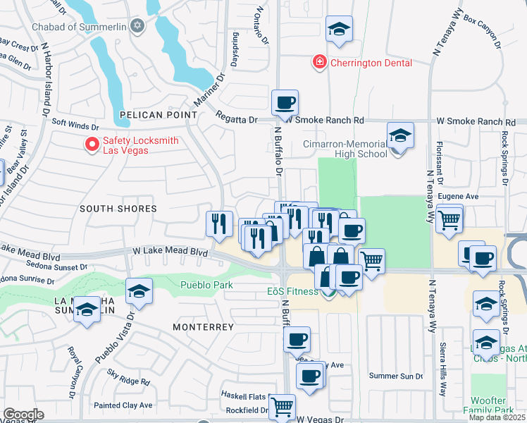 map of restaurants, bars, coffee shops, grocery stores, and more near 2120 Sealion Drive in Las Vegas