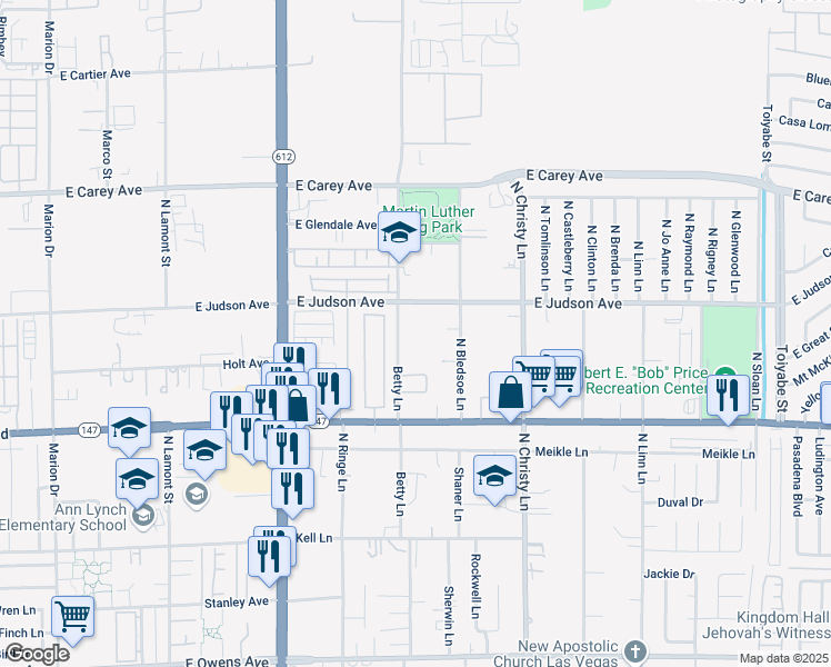 map of restaurants, bars, coffee shops, grocery stores, and more near 2196 Betty Lane in Las Vegas