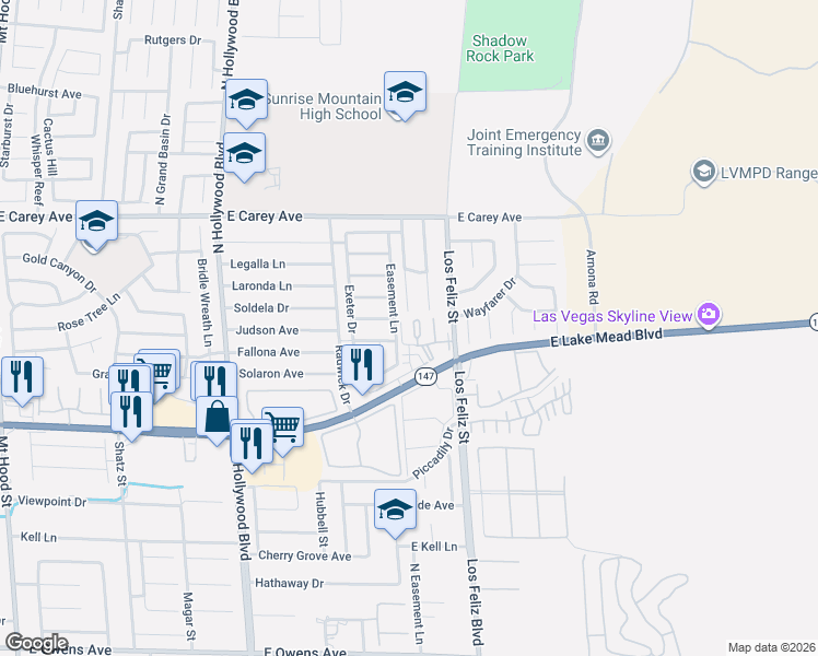 map of restaurants, bars, coffee shops, grocery stores, and more near 2241 Sierra Sunrise Street in Las Vegas