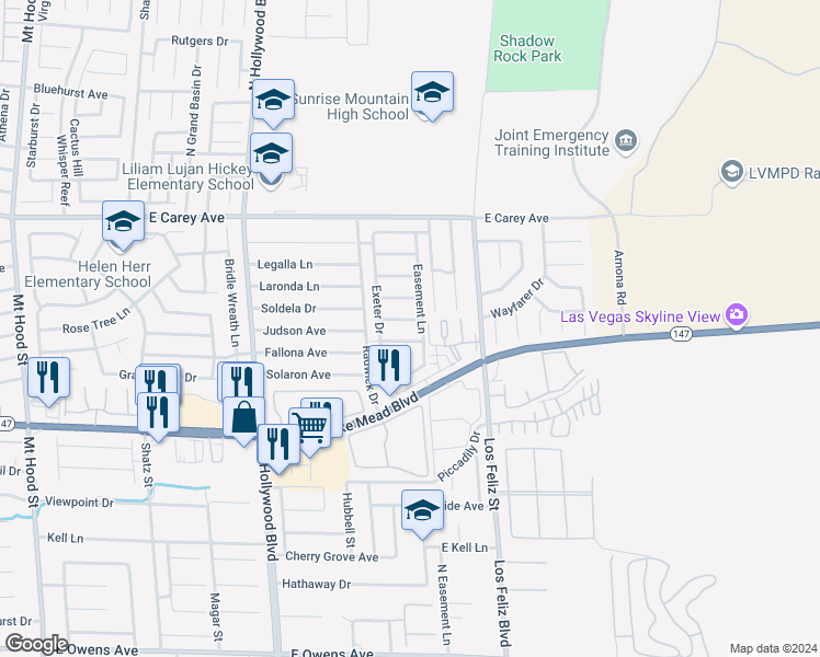 map of restaurants, bars, coffee shops, grocery stores, and more near 2241 Sierra Sunrise Street in Las Vegas