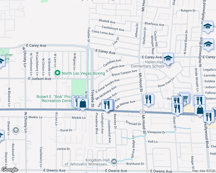 map of restaurants, bars, coffee shops, grocery stores, and more near 6033 Bryce Canyon Avenue in Las Vegas