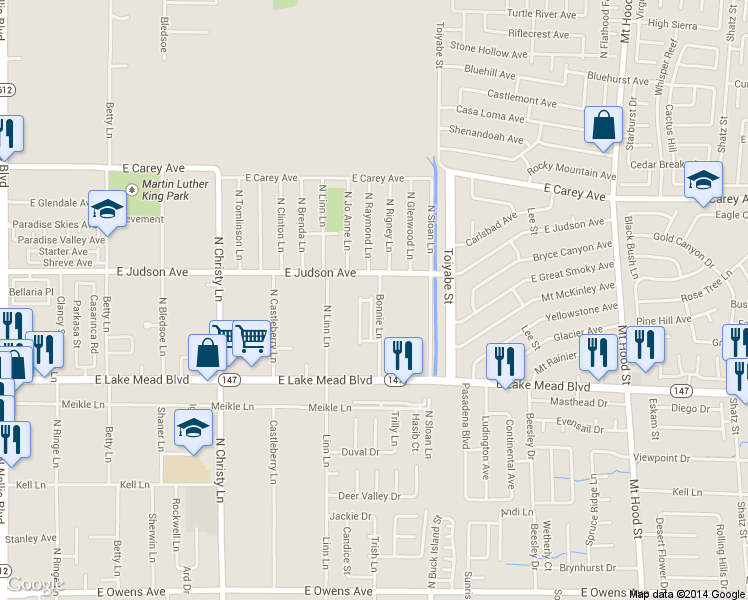 map of restaurants, bars, coffee shops, grocery stores, and more near 5798 Judson Avenue in Las Vegas