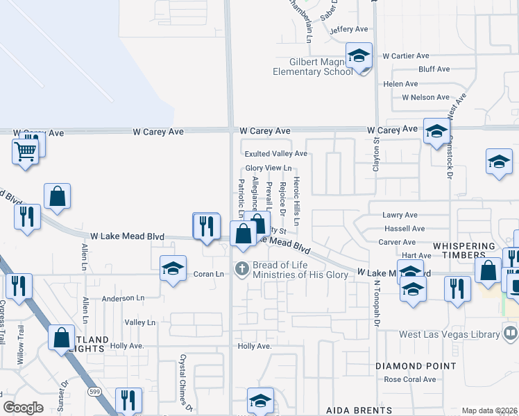 map of restaurants, bars, coffee shops, grocery stores, and more near 2203 Allegiance Drive in North Las Vegas