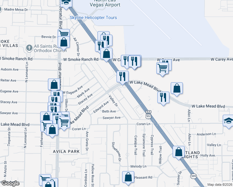 map of restaurants, bars, coffee shops, grocery stores, and more near in Las Vegas