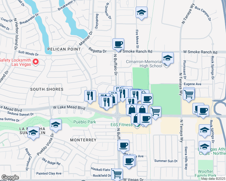 map of restaurants, bars, coffee shops, grocery stores, and more near 2130 Sealion Drive in Las Vegas