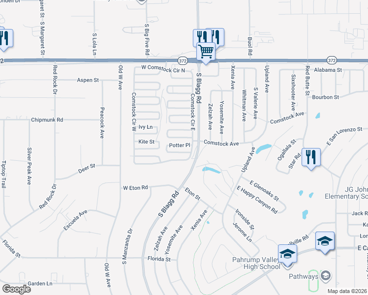 map of restaurants, bars, coffee shops, grocery stores, and more near 51 Potter Pl in Pahrump