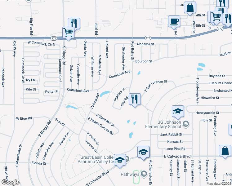 map of restaurants, bars, coffee shops, grocery stores, and more near 1200 Red Butte Street in Pahrump