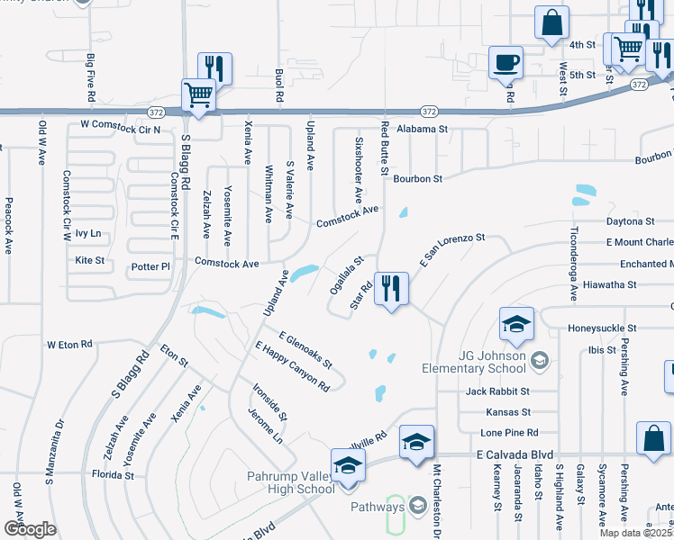 map of restaurants, bars, coffee shops, grocery stores, and more near 1420 Ogallala Street in Pahrump