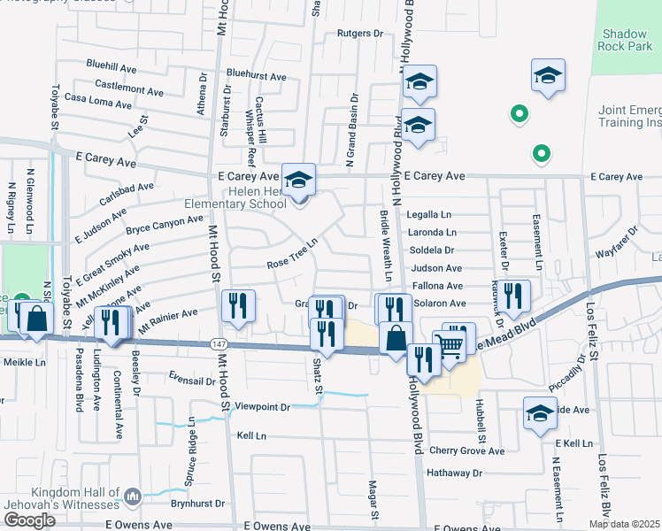 map of restaurants, bars, coffee shops, grocery stores, and more near 6560 Bush Clover Lane in Las Vegas