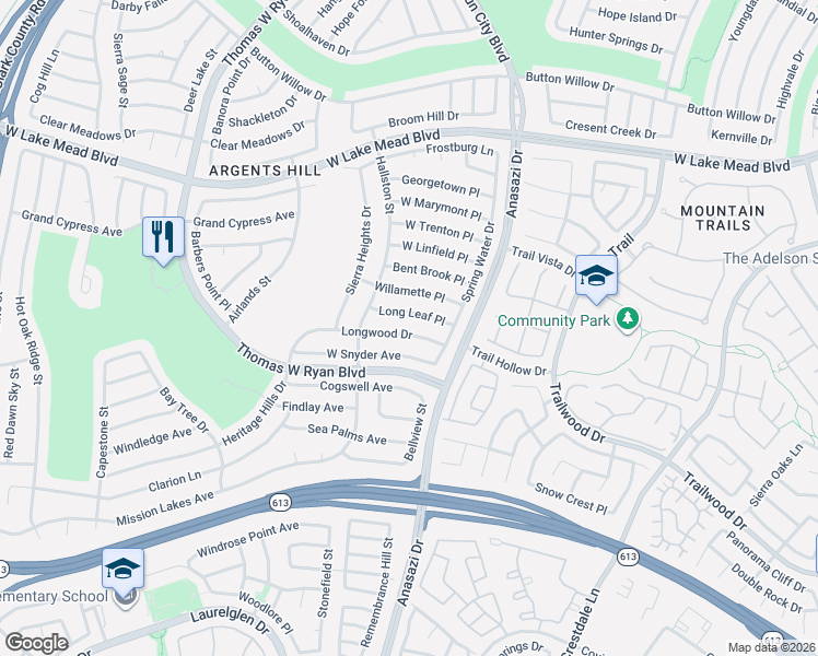 map of restaurants, bars, coffee shops, grocery stores, and more near 10404 Longwood Drive in Las Vegas