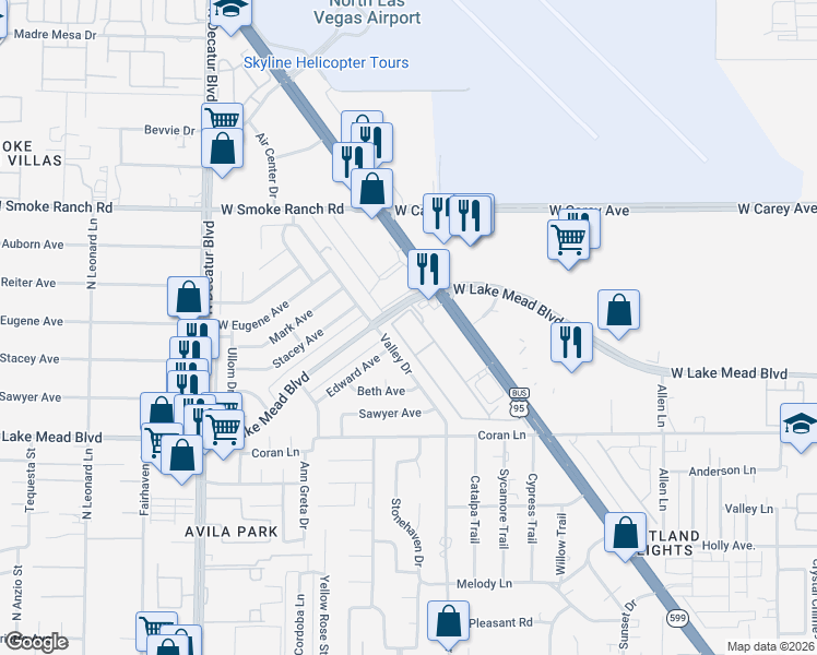 map of restaurants, bars, coffee shops, grocery stores, and more near in Las Vegas
