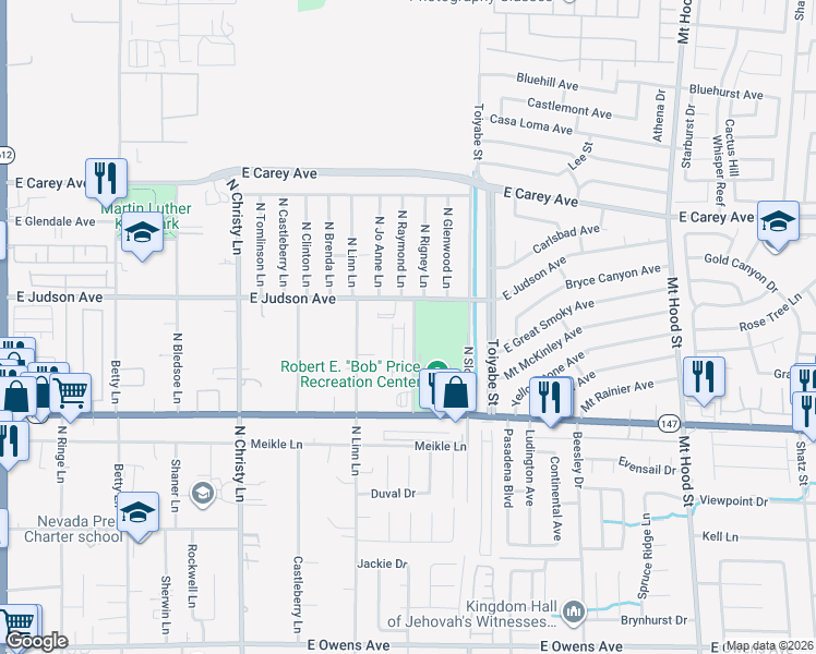 map of restaurants, bars, coffee shops, grocery stores, and more near 5798 Judson Avenue in Las Vegas