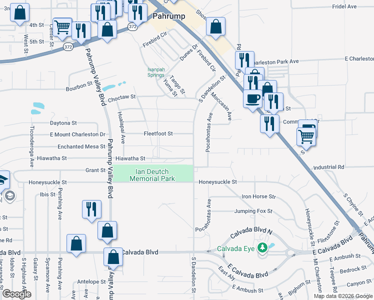map of restaurants, bars, coffee shops, grocery stores, and more near 1771 Geronimo Street in Pahrump