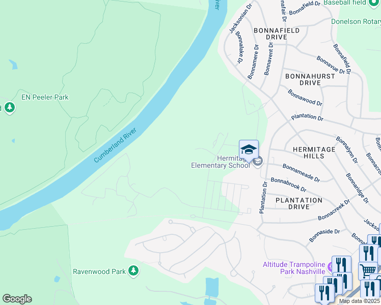 map of restaurants, bars, coffee shops, grocery stores, and more near 3800 Plantation Dr in Nashville