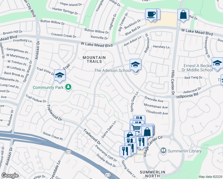map of restaurants, bars, coffee shops, grocery stores, and more near 2221 Timber Rose Drive in Las Vegas