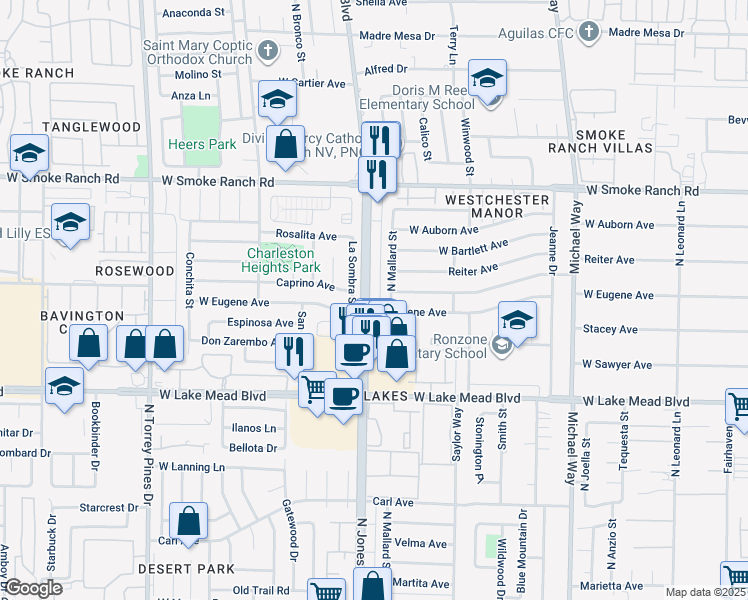 map of restaurants, bars, coffee shops, grocery stores, and more near 2205 North Jones Boulevard in Las Vegas